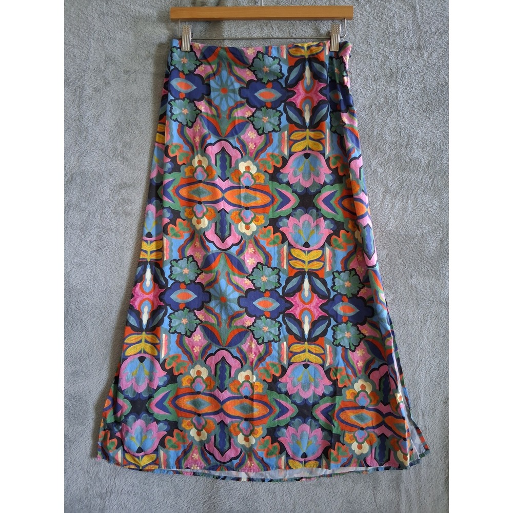 Marine Layer Midi Skirt 8 Multicolor Floral Kaleidoscope Artsy Boho Sustainable